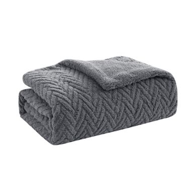 Simply Essential&trade; Chevron Carved Sherpa 3-Piece King Comforter Set in Alloy. View a larger version of this product image.