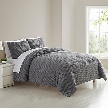 Simply Essential&trade; Chevron Carved Sherpa 3-Piece King Comforter Set in Alloy. View a larger version of this product image.