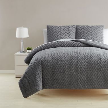 Simply Essential&trade; Chevron Carved Sherpa 3-Piece King Comforter Set in Alloy. View a larger version of this product image.