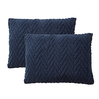 Simply Essential&trade; Chevron Carved Sherpa 3-Piece King Comforter Set in Indigo. View a larger version of this product image.