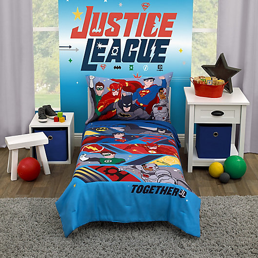 Warner Brothers Justice League 4 Piece Toddler Bedding Set Grey/Blue/Red/Black