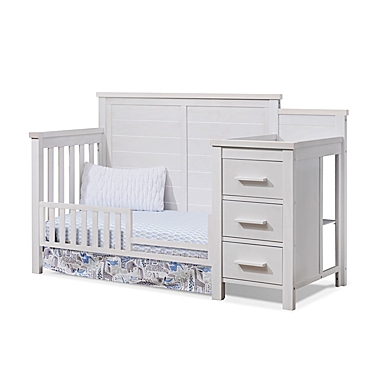 Sorelle Farmhouse Convertible Crib and Changer in Weathered White. View a larger version of this product image.