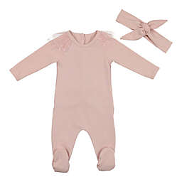 HannaKay by Manière 2-Piece Tulle Ruffle Footie and Headwrap Set in Soft Pink