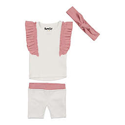 HannaKay, By Manière Newborn 2-Piece Ruffle Sleeve Top and Short Set in Ivory/Pink