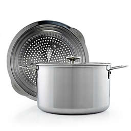 Chantal® 3.Clad™ 7qt. Stainless Steel Stockpot with Glass Lid and Steamer/Pasta Insert