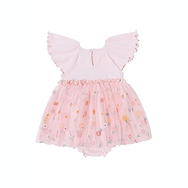 Kidding Around Newborn Embroidered Tulle Dress Romper in Pink. View a larger version of this product image.