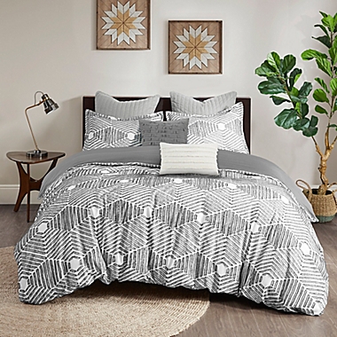 INK+IVY Ellipse Cotton 3-Piece Full/Queen Comforter Set in Grey. View a larger version of this product image.