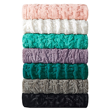 Madison Park Ruched Faux Fur Throw Blanket in Aqua. View a larger version of this product image.