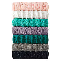 Madison Park Ruched Faux Fur Throw Blanket in Aqua