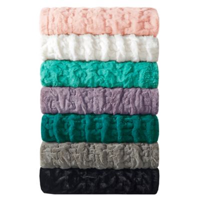 Madison Park Ruched Faux Fur Throw Blanket in Grey