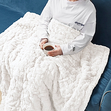 Madison Park Ruched Faux Fur Throw Blanket in Ivory. View a larger version of this product image.