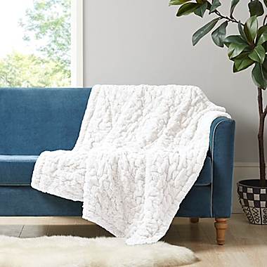 Madison Park Ruched Faux Fur Throw Blanket in Ivory. View a larger version of this product image.