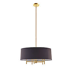 Hampton Hill Presidio 5-Light Uplight Chandelier in Plated Gold with Black Drum Shade