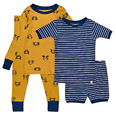 The Honest Company&reg; Size 2T 4-Piece Crabs/Stripes Short and Long Pajama Set in Yellow/Navy. View a larger version of this product image.