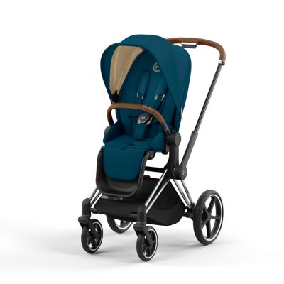Cybex Priam 4 Stroller with Chrome/Brown Frame and Mountain Blue Seat