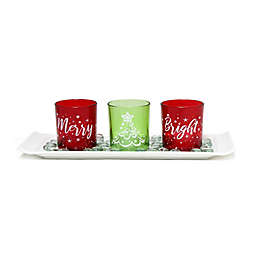 Elegant Designs Merry & Bright Tealight Candle Holders with Tray (Set of 3)