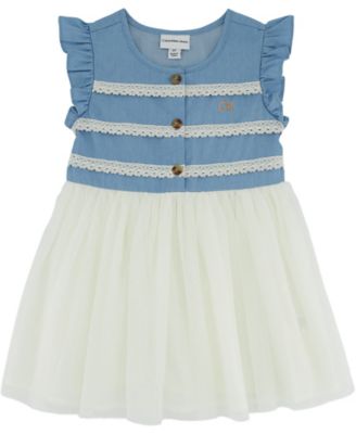 Calvin Klein&reg; Denim Crochet Lace Flutter Sleeve Dress