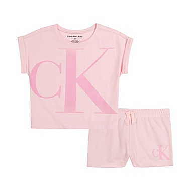 Calvin Klein 2-Piece Shirt and Short Set in Pink. View a larger version of this product image.