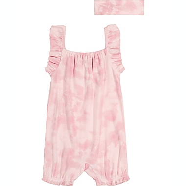 Juicy Couture&reg; Size 18M 2-Piece Tie Dye Romper and Headband Set in Pink. View a larger version of this product image.