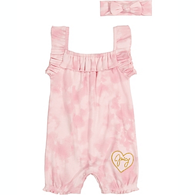 Juicy Couture&reg; Size 12M 2-Piece Tie Dye Romper and Headband Set in Pink. View a larger version of this product image.