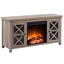 Hudson&Canal® Colton TV Stand with Electric Log Fireplace in Grey Oak