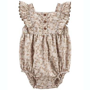 carter&#39;s&reg; Size 6M Floral Flutter Sleeve Romper in Beige. View a larger version of this product image.
