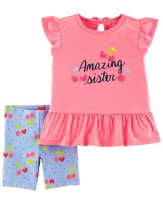 carter&#39;s&reg; 2-Piece Amazing Sister Shirt and Bike Short Set in Red
