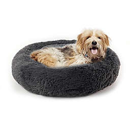 Precious Tails® Medium Shaggy Fur Bolster Dog Donut Bed in Charcoal