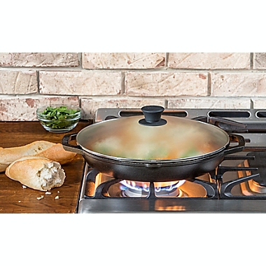 Lodge&reg; Chef Collection&trade; 12-Inch Cast Iron Covered Everyday Chef Pan in Black. View a larger version of this product image.