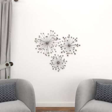 Ridge Road D&eacute;cor 3-Piece 3D Starburst Sculptures with Crystals Metal Wall D&eacute;cor. View a larger version of this product image.