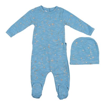 HannaKay, By Mani&egrave;re 2-Piece Star Embellished Footie and Hat Set in Blue