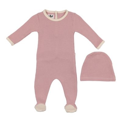 HannaKay, By Mani&egrave;re 2-Piece Waffle Knit Footie and Hat Set in Mauve