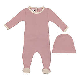 HannaKay, By Manière 2-Piece Waffle Knit Footie and Hat Set in Mauve