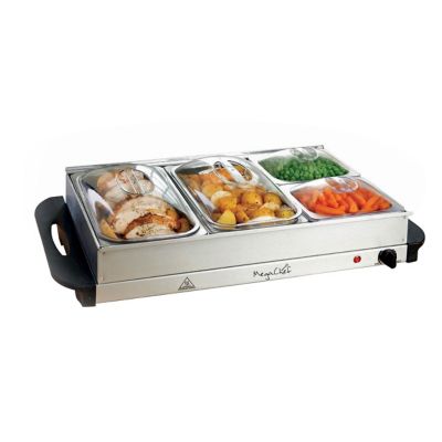 MegaChef Buffet Server &amp; Food Warmer with 4 Sectional Trays in Silver