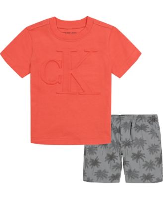 Calvin Klein&reg; 2-Piece T-Shirt and Short Set in Peach/Grey