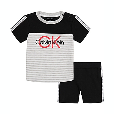 Calvin Klein&reg; Size 3-6M 2-Piece Colorblock T-Shirt and Short Set in Black. View a larger version of this product image.