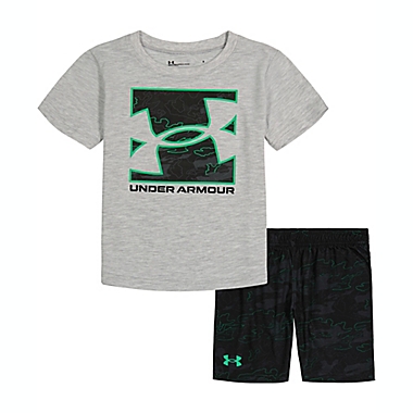 Under Armour&reg; Tech&trade; Size 2T 2-Piece Camo T-Shirt and Short Set in Green/Grey. View a larger version of this product image.