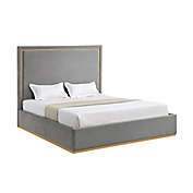 Inspired Home Emil King Velvet Upholstered Platform Bed in Grey