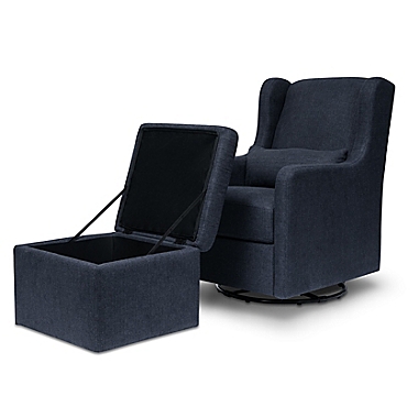 carter&#39;s&reg; by DaVinci&reg; Adrian Swivel Glider with Storage Ottoman in Performance Navy. View a larger version of this product image.