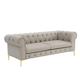 Nicole Miller Dezmond Faux Leather Chesterfield Sofa in Grey