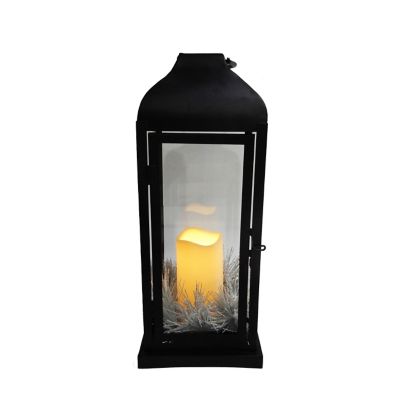 Bee & Willow&trade; Flocked LED Indoor/Outdoor Holiday Porch Lantern in Black