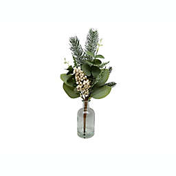 Bee & Willow™ 16-Inch Berry and Evergreen Stem with Glass Jar in Green/White