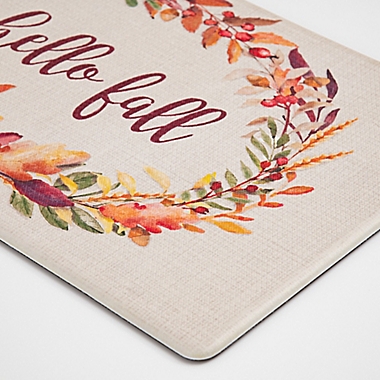 Harvest 18&quot; x 30&quot; Hello Fall Linen Wreath Kitchen Mat in Ivory. View a larger version of this product image.