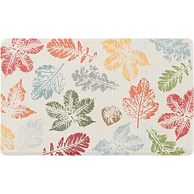 Harvest 18&quot; x 30&quot; Stampled Leaves Multicolor Kitchen Mat. View a larger version of this product image.