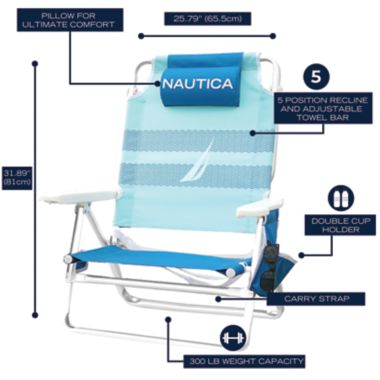 Nautica&reg;  5-Position Beach Chair in Blue. View a larger version of this product image.