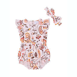Kidding Around 2-Piece Floral Bubble Romper and Matching Headband Set in Blush