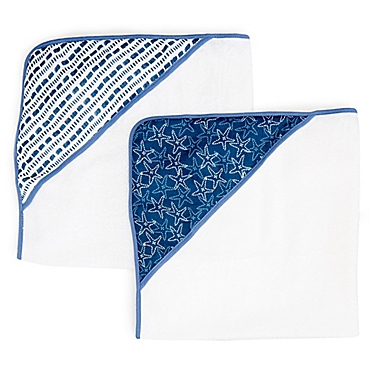 Spasilk&reg; 2-Pack Nautical Hooded Bath Towels in Navy. View a larger version of this product image.