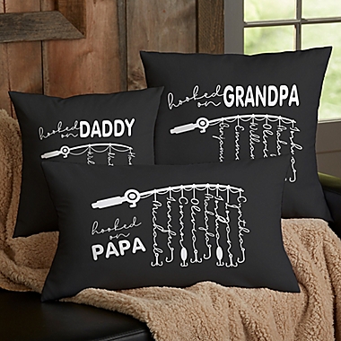 Hooked On Dad Personalized 12-Inch x 22-Inch Lumbar Velvet Throw Pillow. View a larger version of this product image.