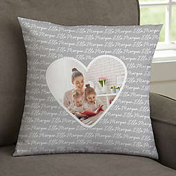 Family Heart Photo Personalized 14-Inch Velvet Throw Pillow