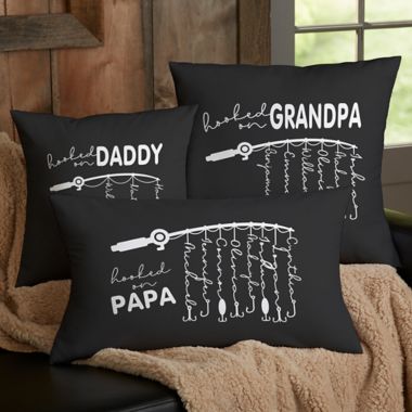 Hooked On Dad Personalized 12-Inch x 22-Inch Lumbar Throw Pillow. View a larger version of this product image.